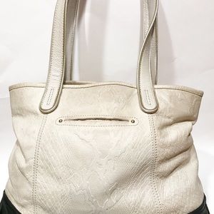B Makowsky Embossed Leather Ivory and Black Bag